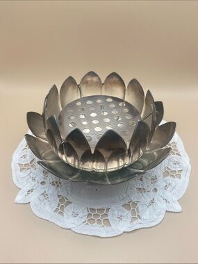 Vintage Reed & Barton Silver Plate 3 Piece Lotus Flower with Frog Bowl